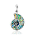 Starborn Ethiopian Opal Inlay Nautilus Ammonite Pendant in Sterling Silver