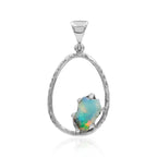 Starborn Raw Natural Ethiopian Opal Sterling Silver Hammered Hoop Pendant