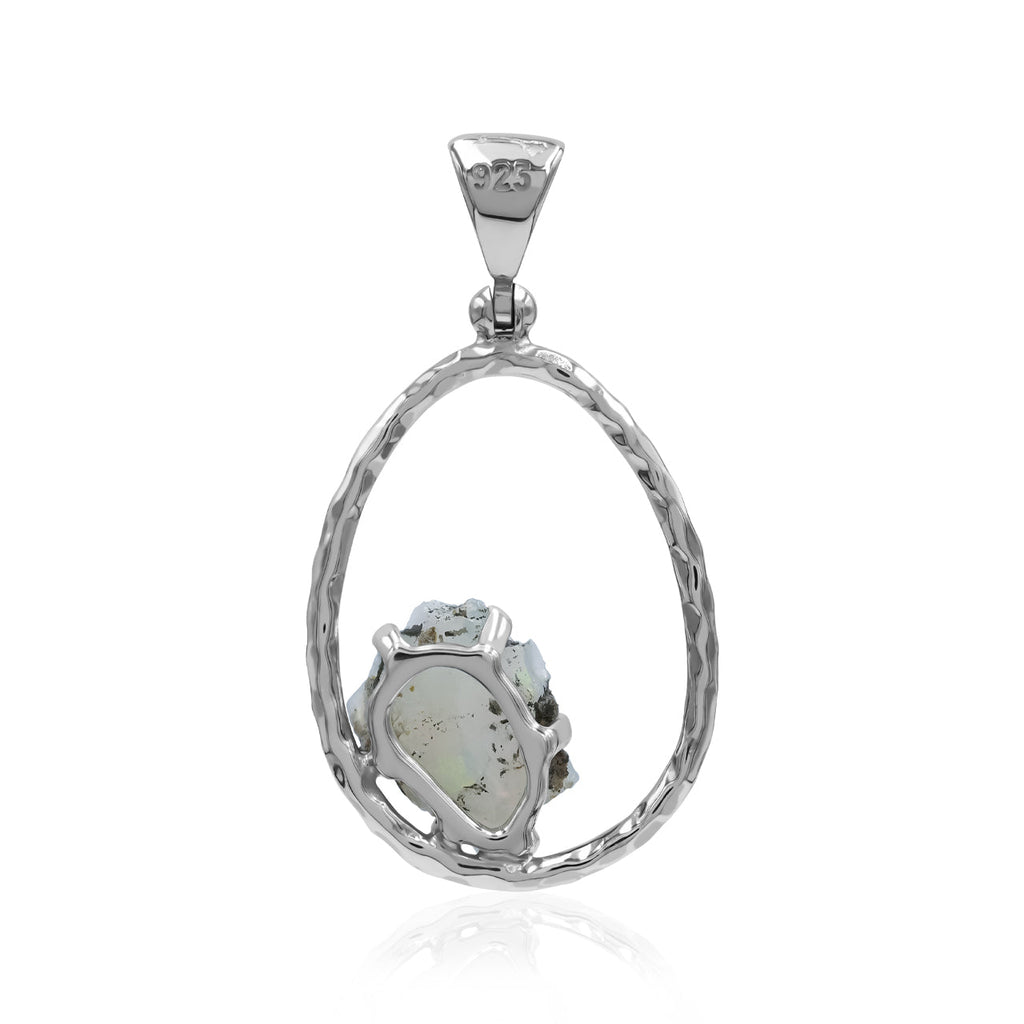 Starborn Raw Natural Ethiopian Opal Sterling Silver Hammered Hoop Pendant