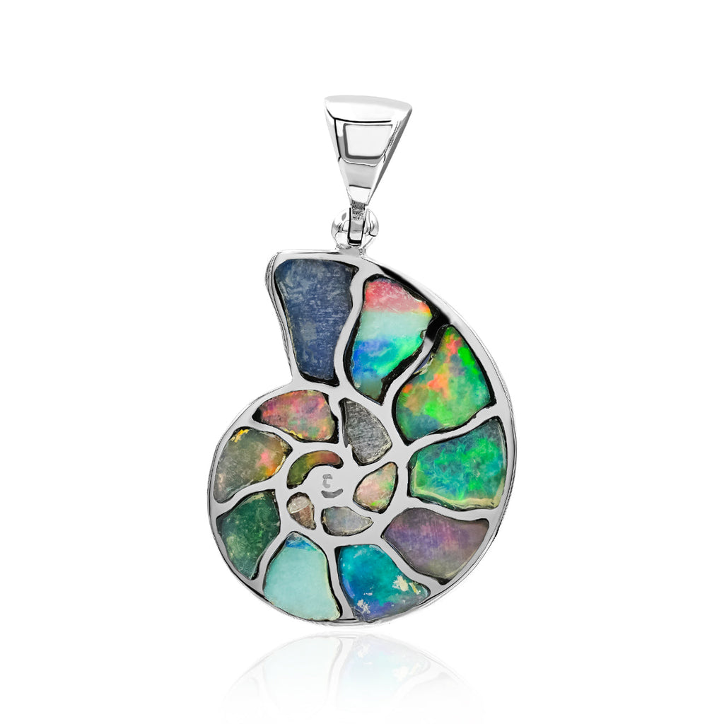 Starborn Ethiopian Opal Inlay Nautilus Ammonite Pendant in Sterling Silver
