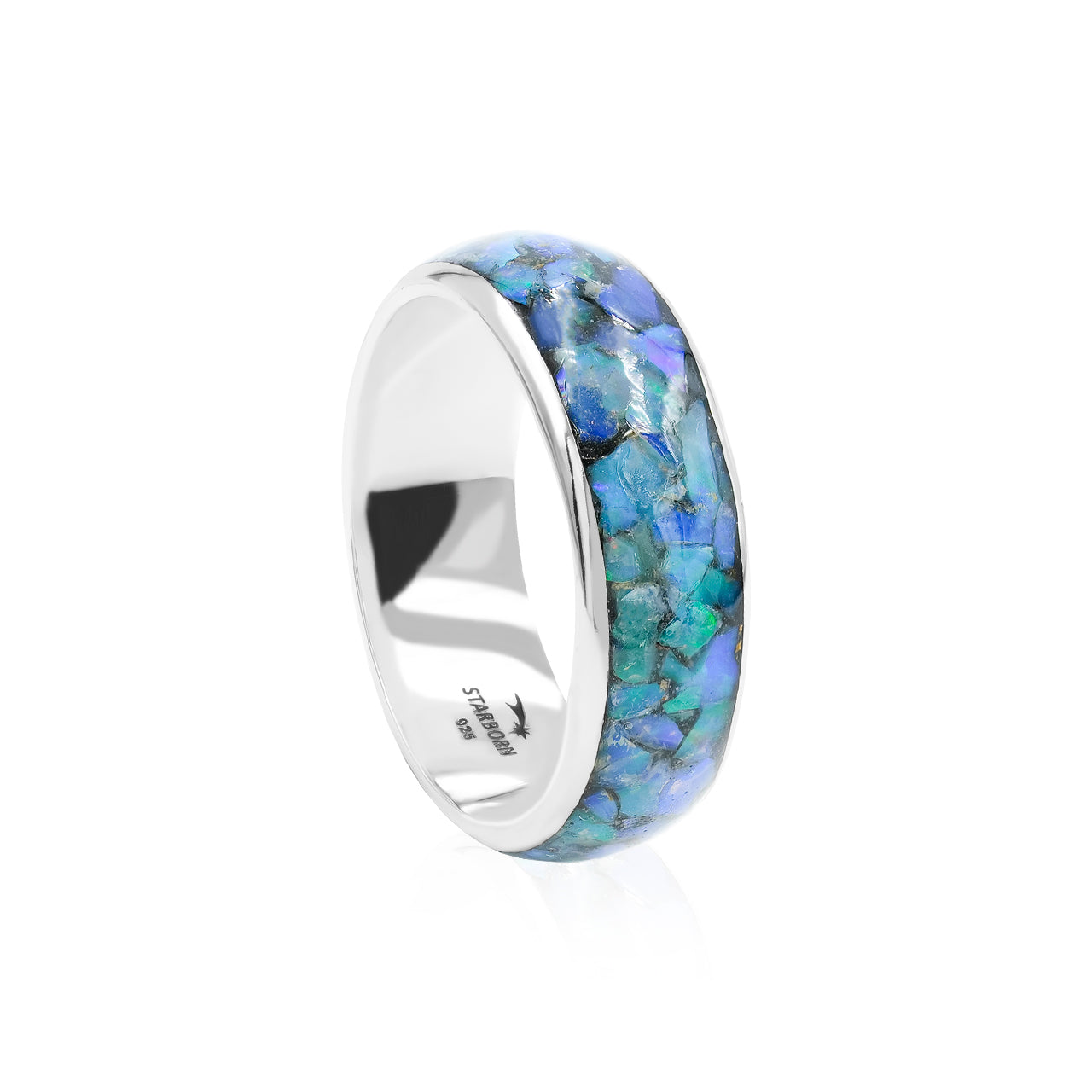 Starborn Natural Ethiopian Opal One Field Inlay Ring in Sterling Silver