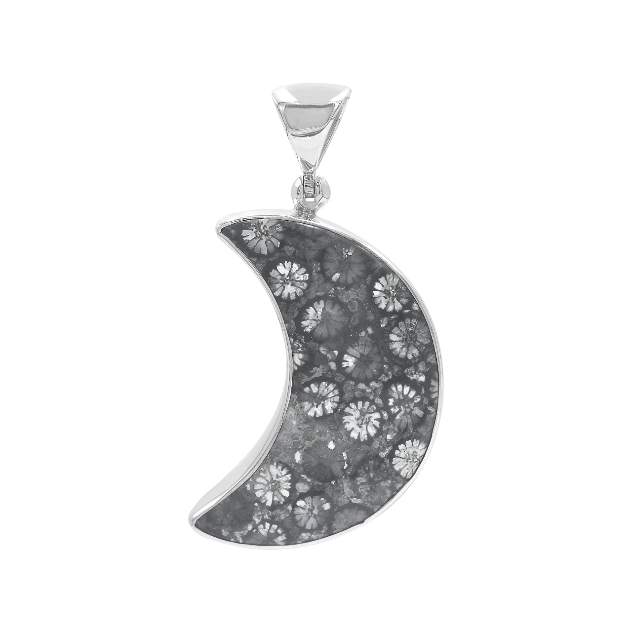 Starborn Fossil Coral Crescent Moon Pendant in Sterling Silver