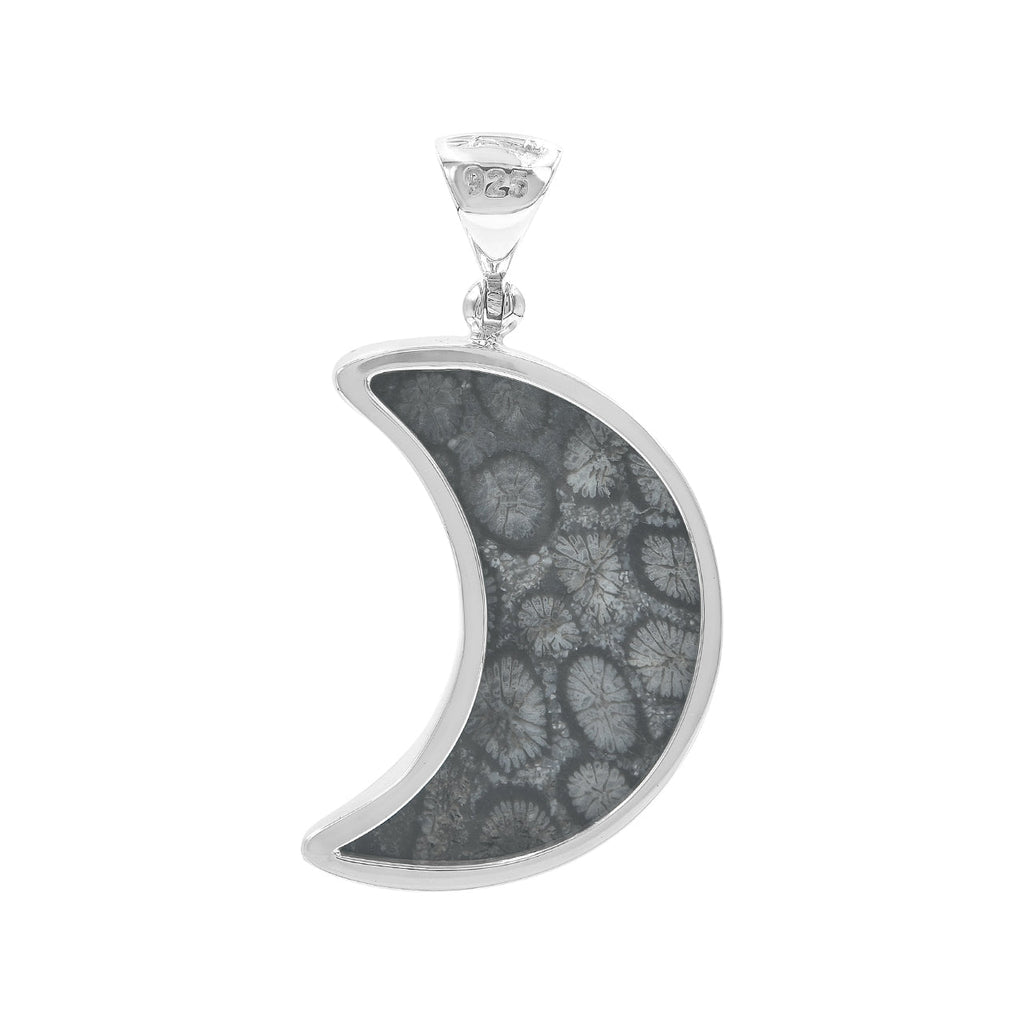 Starborn Fossil Coral Crescent Moon Pendant in Sterling Silver