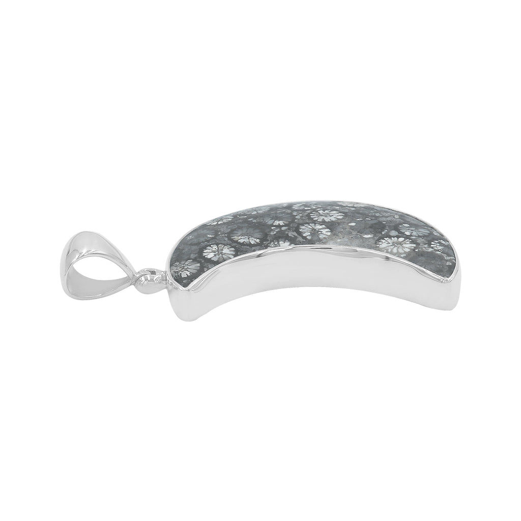 Starborn Fossil Coral Crescent Moon Pendant in Sterling Silver