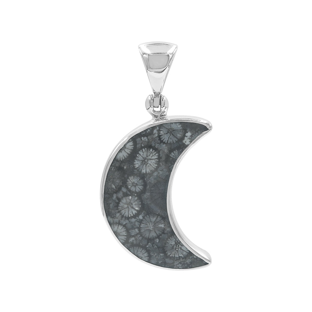 Starborn Fossil Coral Crescent Moon Pendant in Sterling Silver
