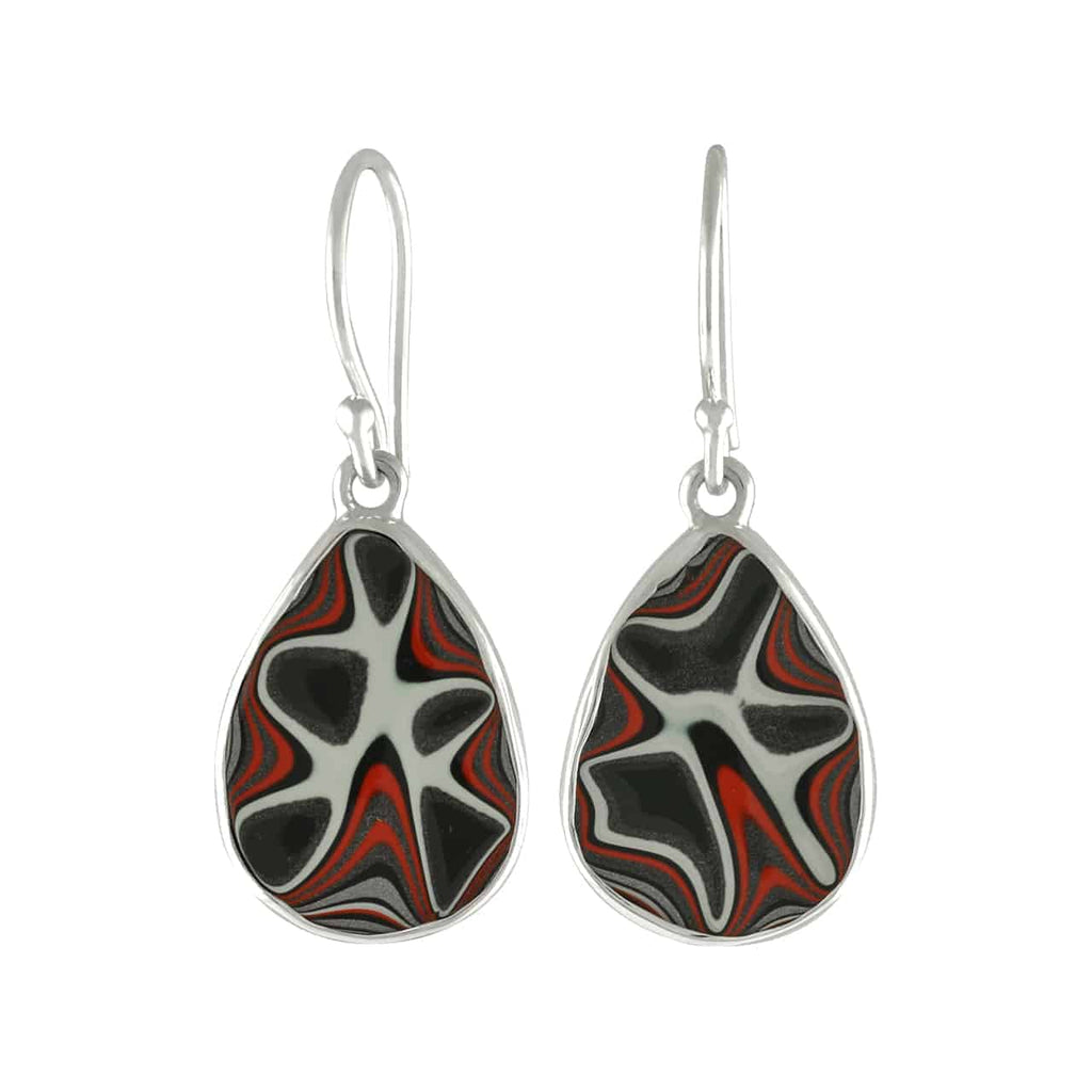Starborn Red Fordite Round Pear Earrings in Sterling Silver