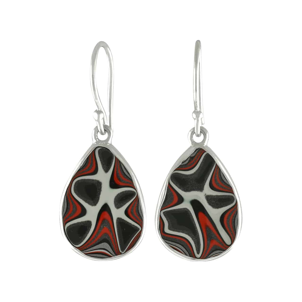 Starborn Red Fordite Round Pear Earrings in Sterling Silver