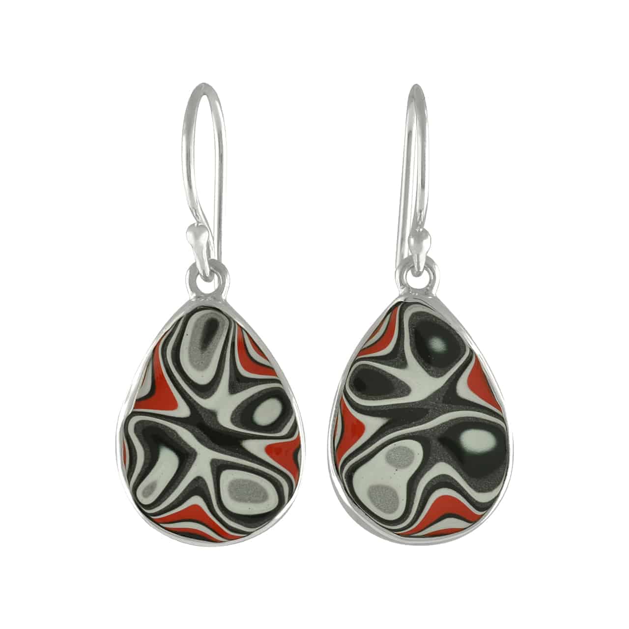 Starborn Red Fordite Round Pear Earrings in Sterling Silver