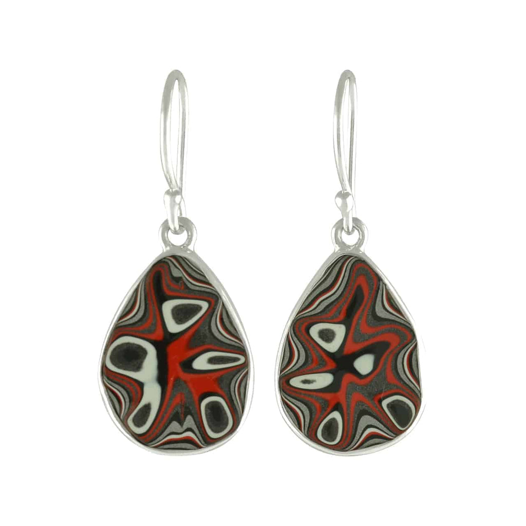 Starborn Red Fordite Round Pear Earrings in Sterling Silver