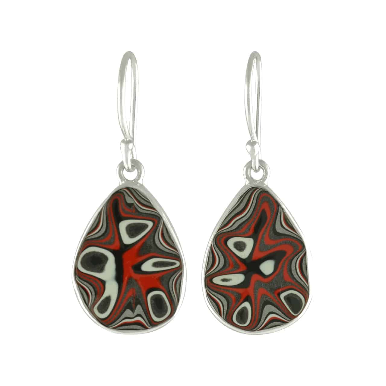 Starborn Red Fordite Round Pear Earrings in Sterling Silver
