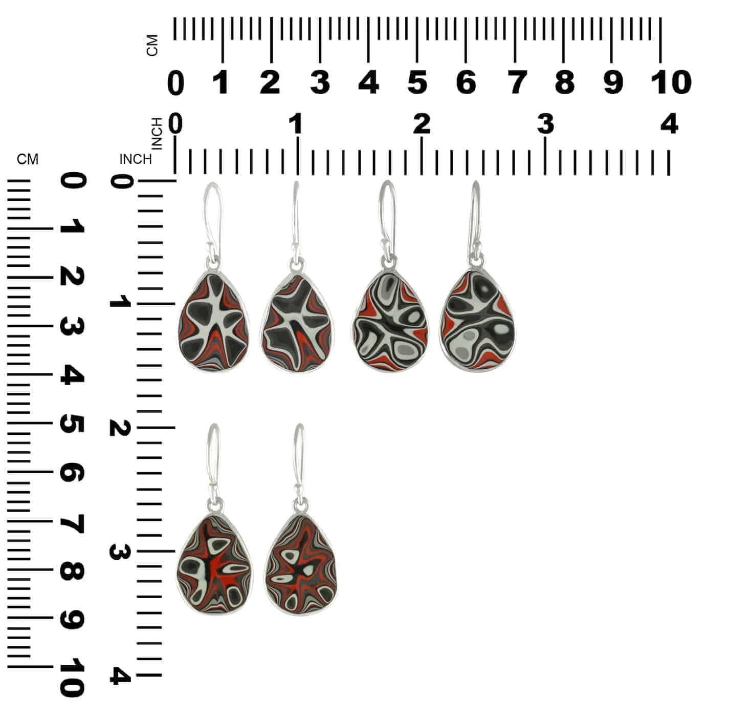 Starborn Red Fordite Round Pear Earrings in Sterling Silver