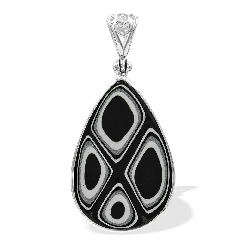 Starborn Black & White Fordite 30mm Pear Pendant in Sterling Silver