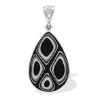 Starborn Black & White Fordite 30mm Pear Pendant in Sterling Silver