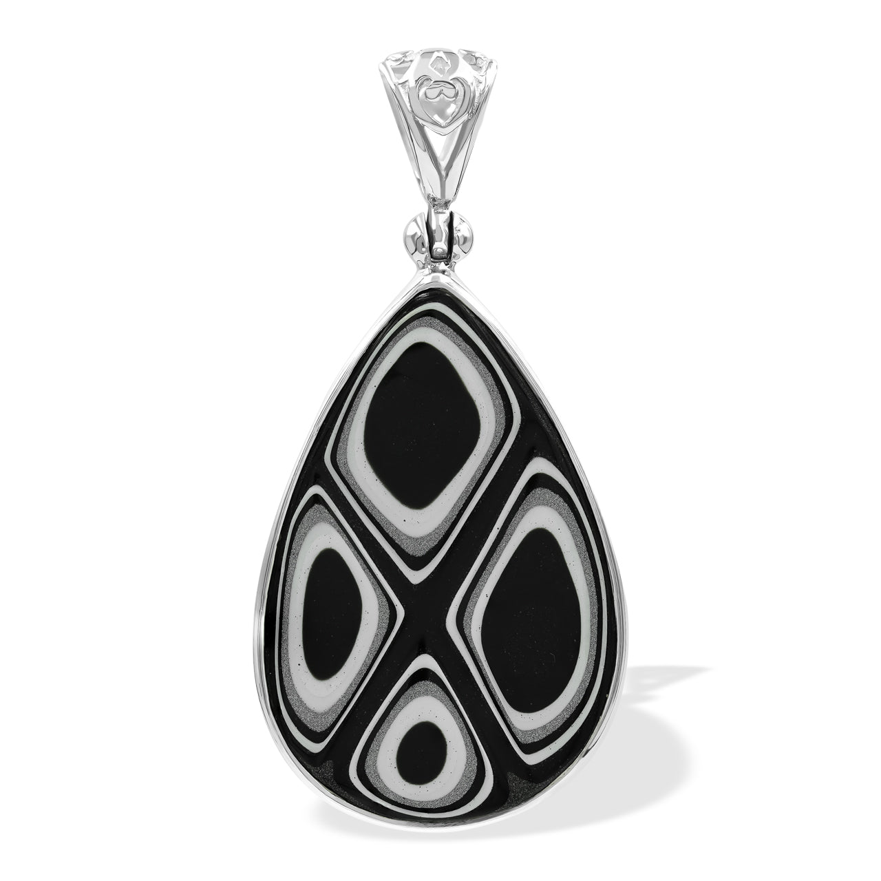 Starborn Black & White Fordite 30mm Pear Pendant in Sterling Silver