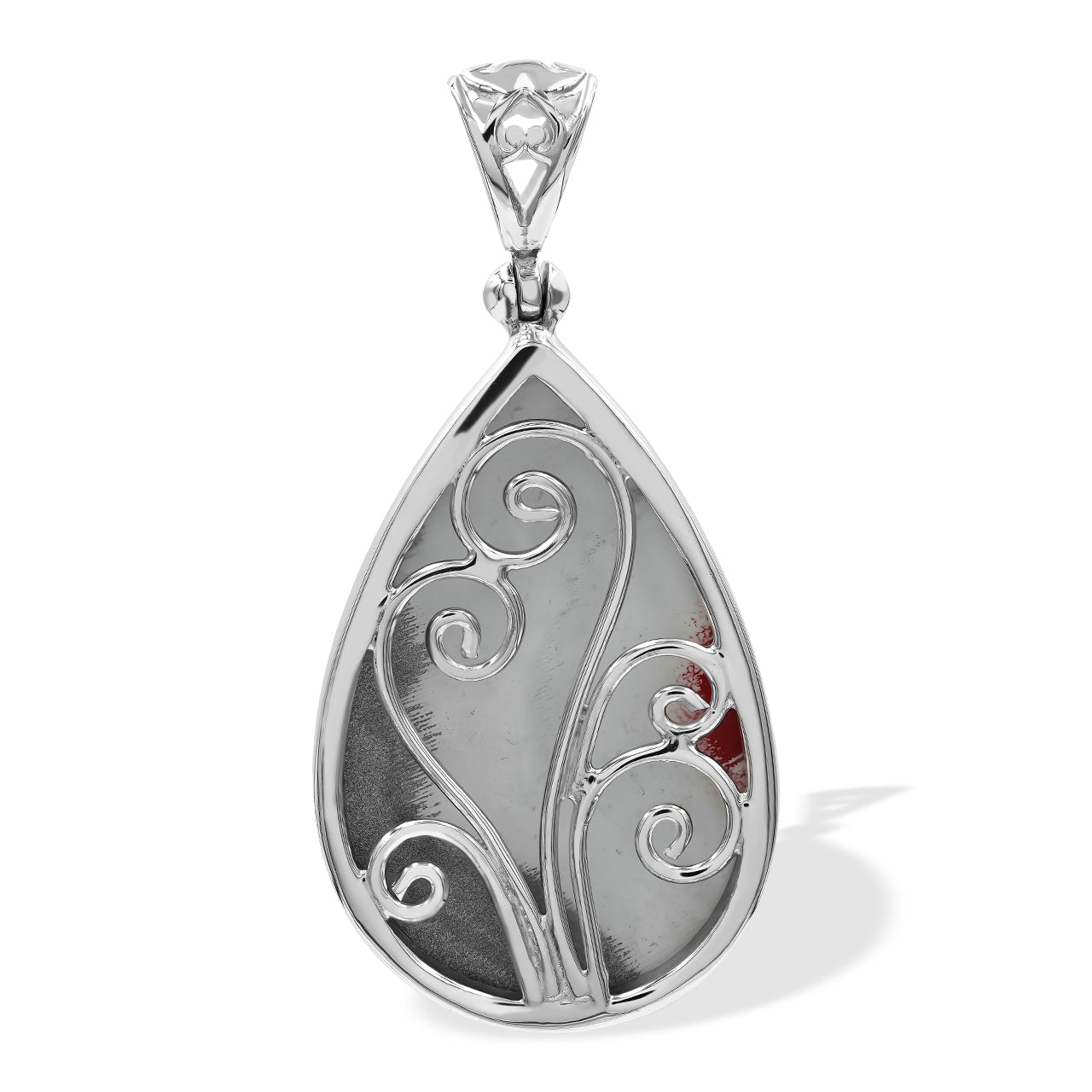 Starborn Black & White Fordite 30mm Pear Pendant in Sterling Silver