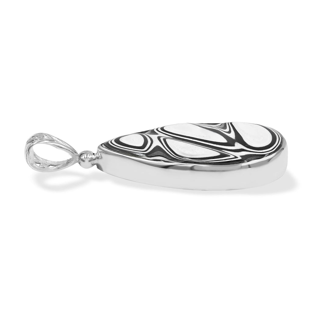 Starborn Black & White Fordite 30mm Pear Pendant in Sterling Silver