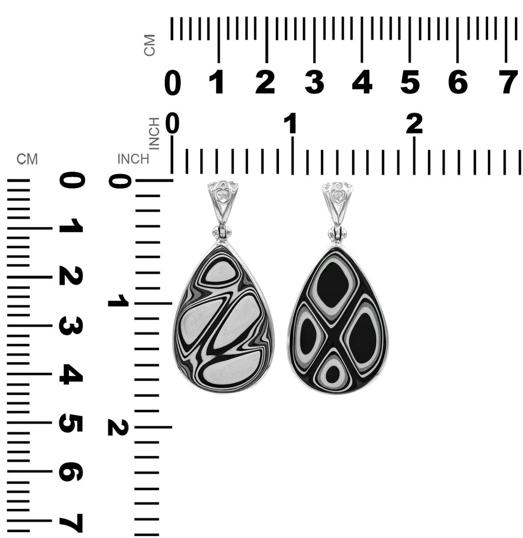Starborn Black & White Fordite 30mm Pear Pendant in Sterling Silver