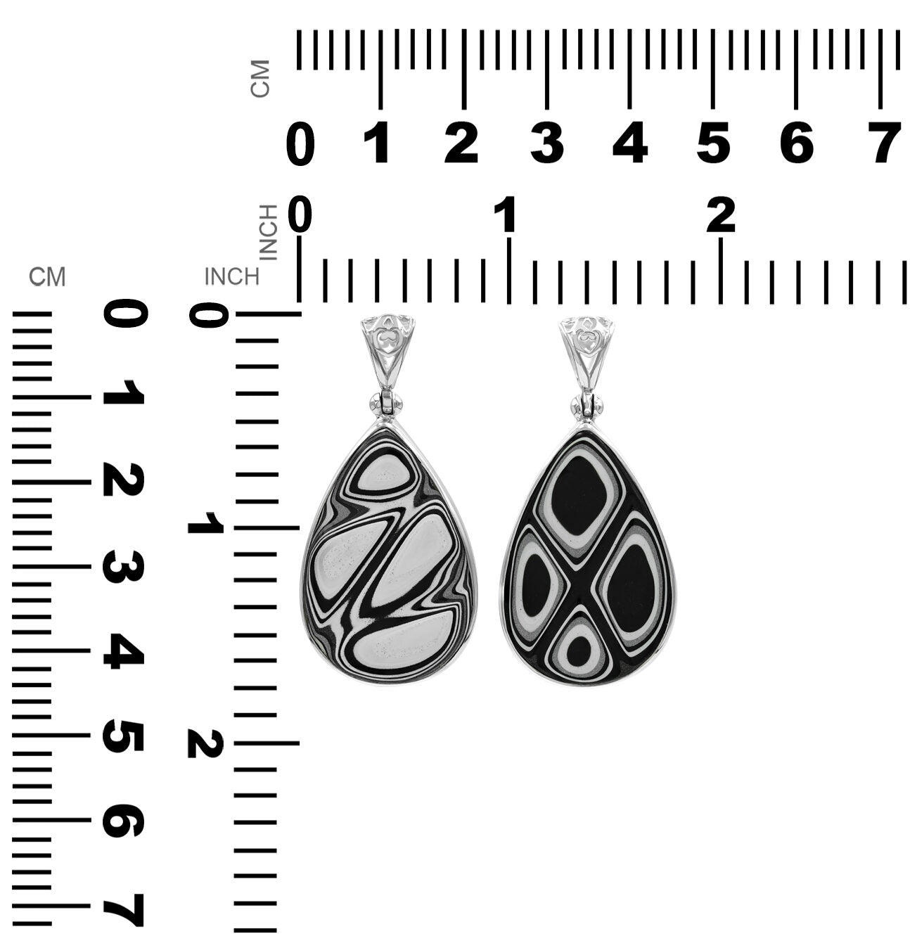 Starborn Black & White Fordite 30mm Pear Pendant in Sterling Silver