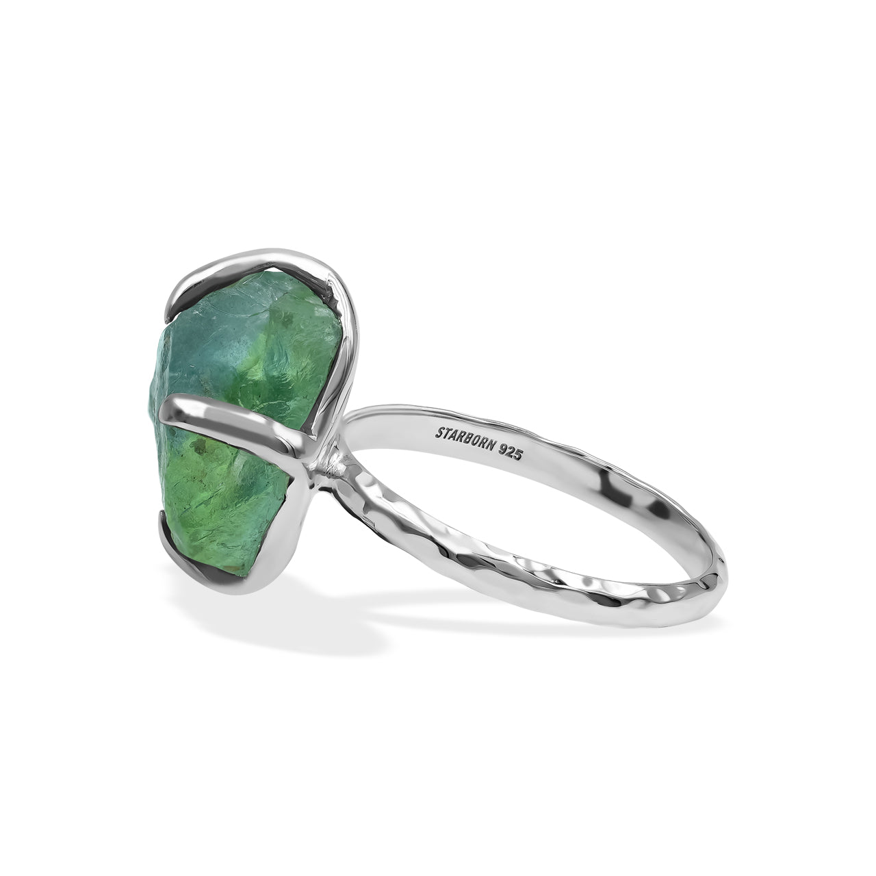 Starborn Green Fluorite Prong Set Ring in Sterling Silver