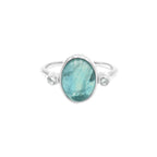 Starborn Oval Cut Fluorite Ring with Topaz Accents in Sterling Silver