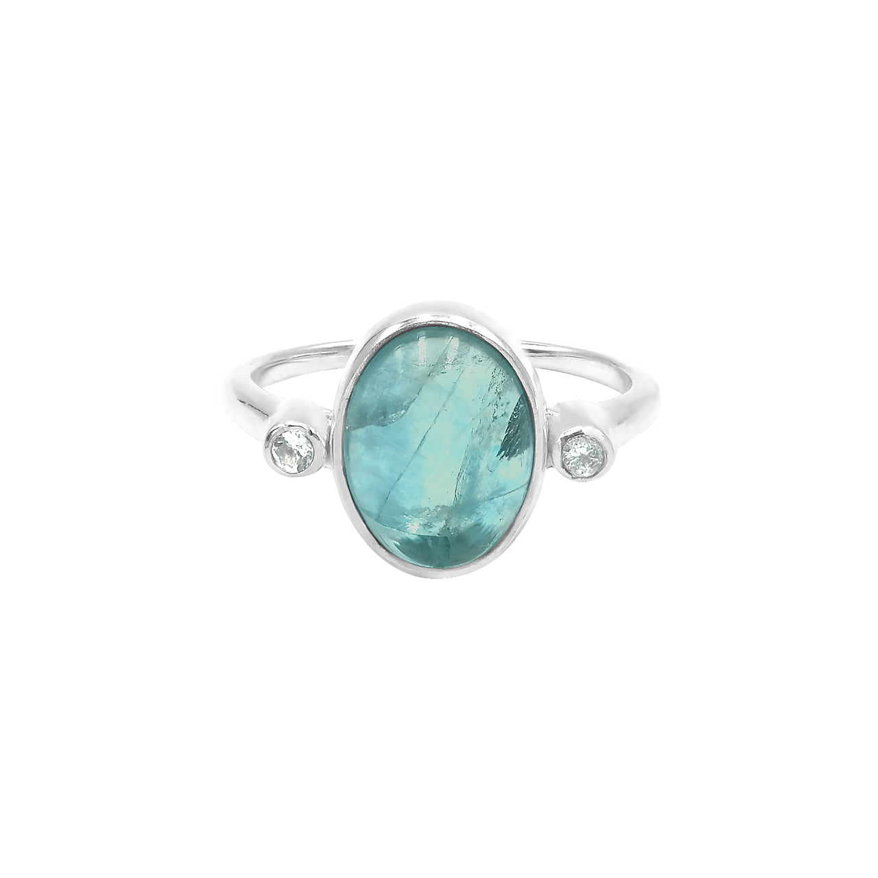 Starborn Oval Cut Fluorite Ring with Topaz Accents in Sterling Silver