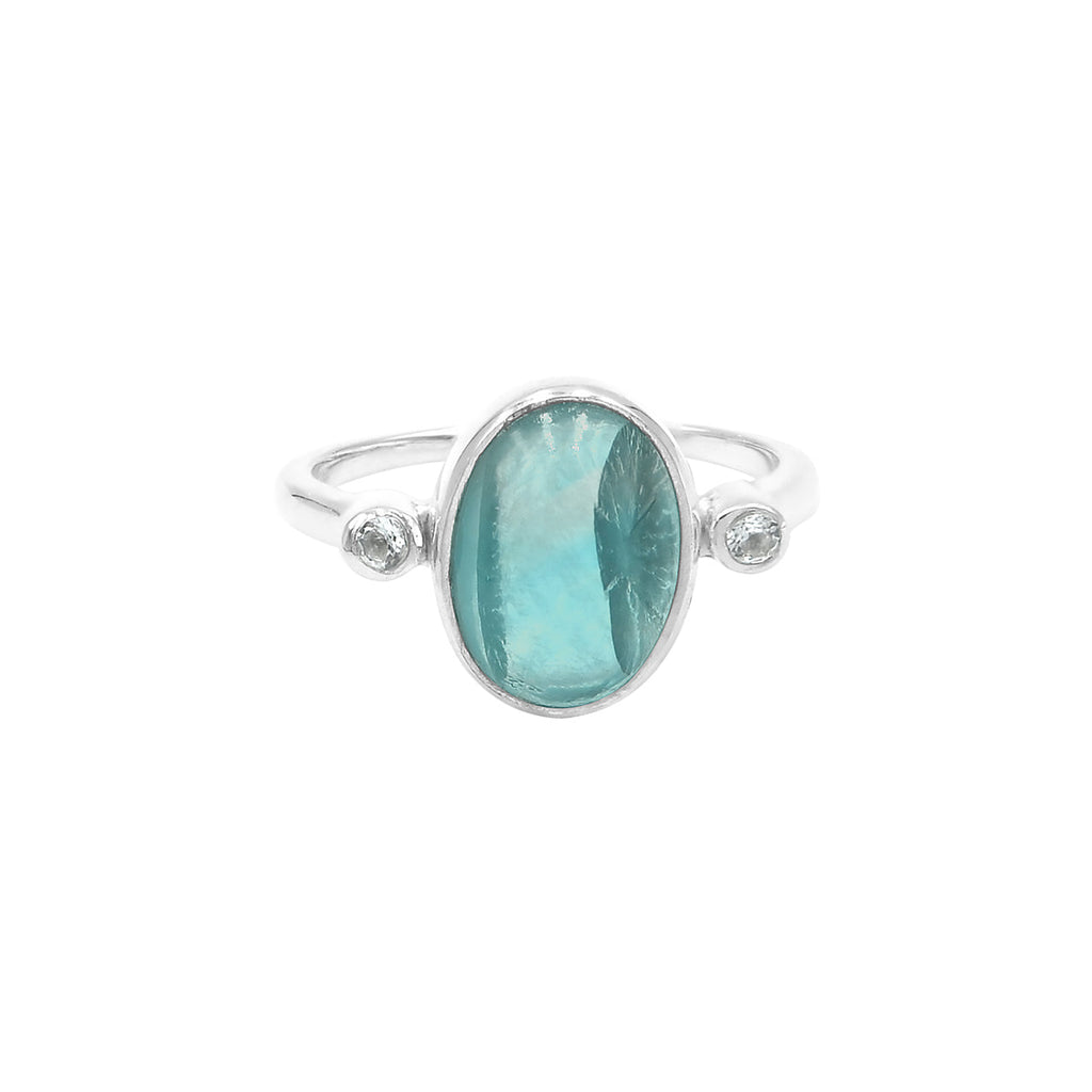 Starborn Oval Cut Fluorite Ring with Topaz Accents in Sterling Silver