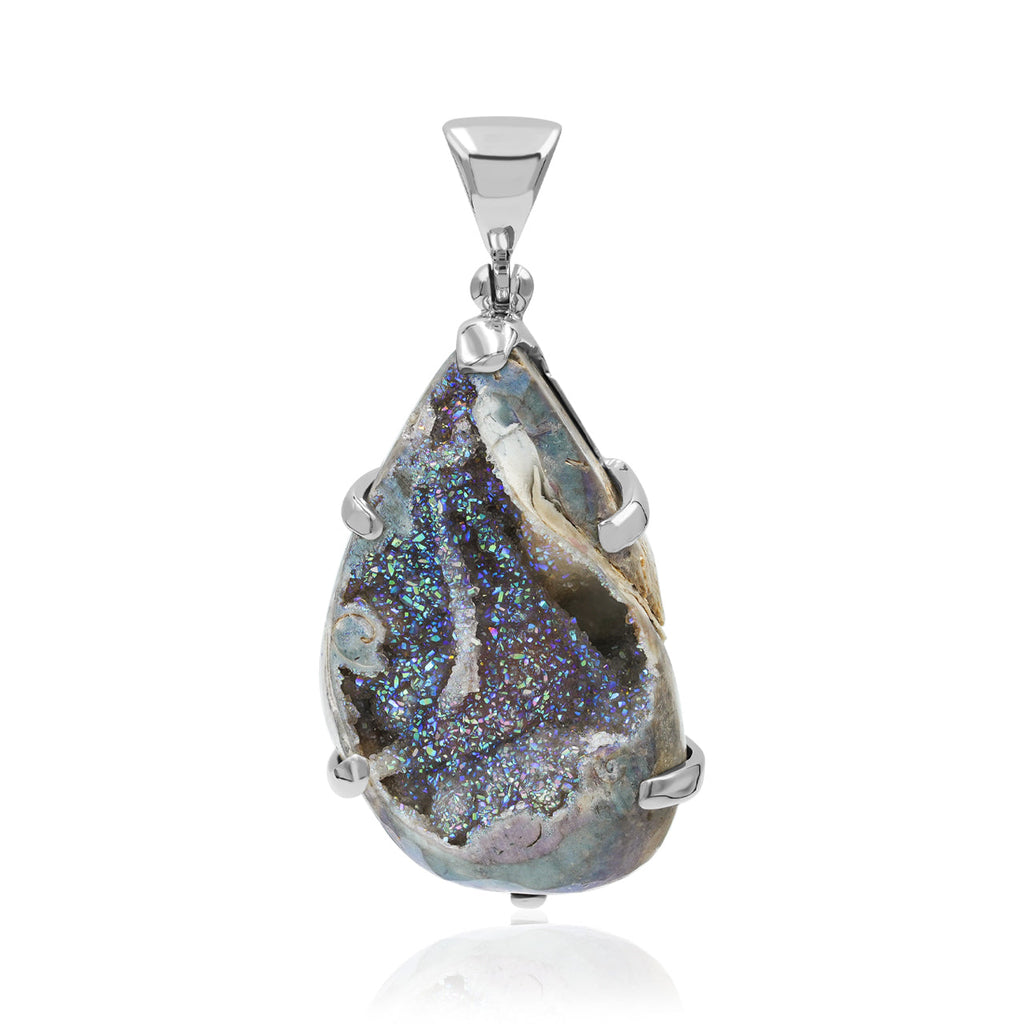 Starborn Fossilized Drusy Shell Prong Setting Pendant in Sterling Silver