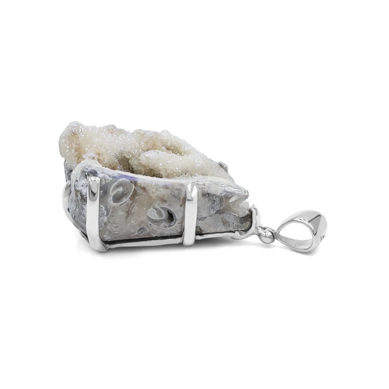 Starborn Fossilized Drusy Shell Prong Setting Pendant in Sterling Silver