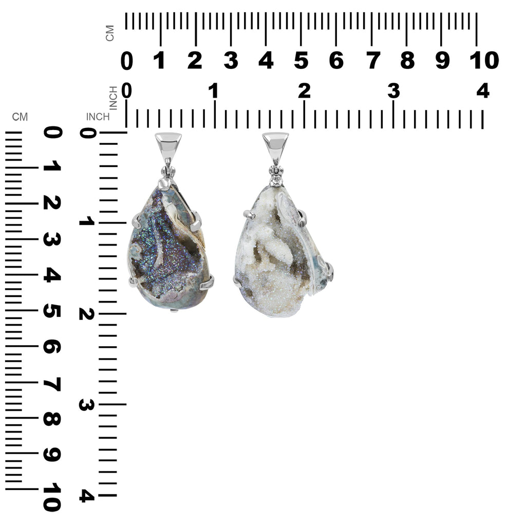 Starborn Fossilized Drusy Shell Prong Setting Pendant in Sterling Silver