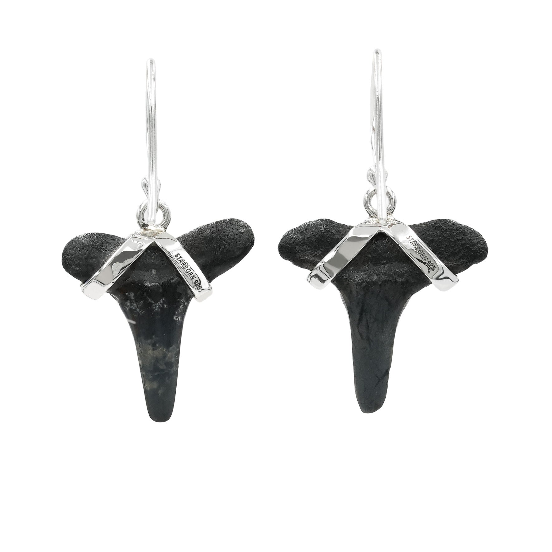Starborn Dark Fossil Shark Tooth Sterling Silver Earrings