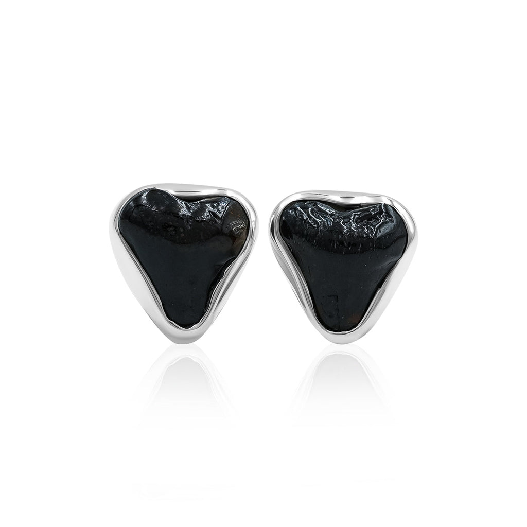 Starborn Black Fossil Shark Tooth Post Style Earrings in Sterling Silver