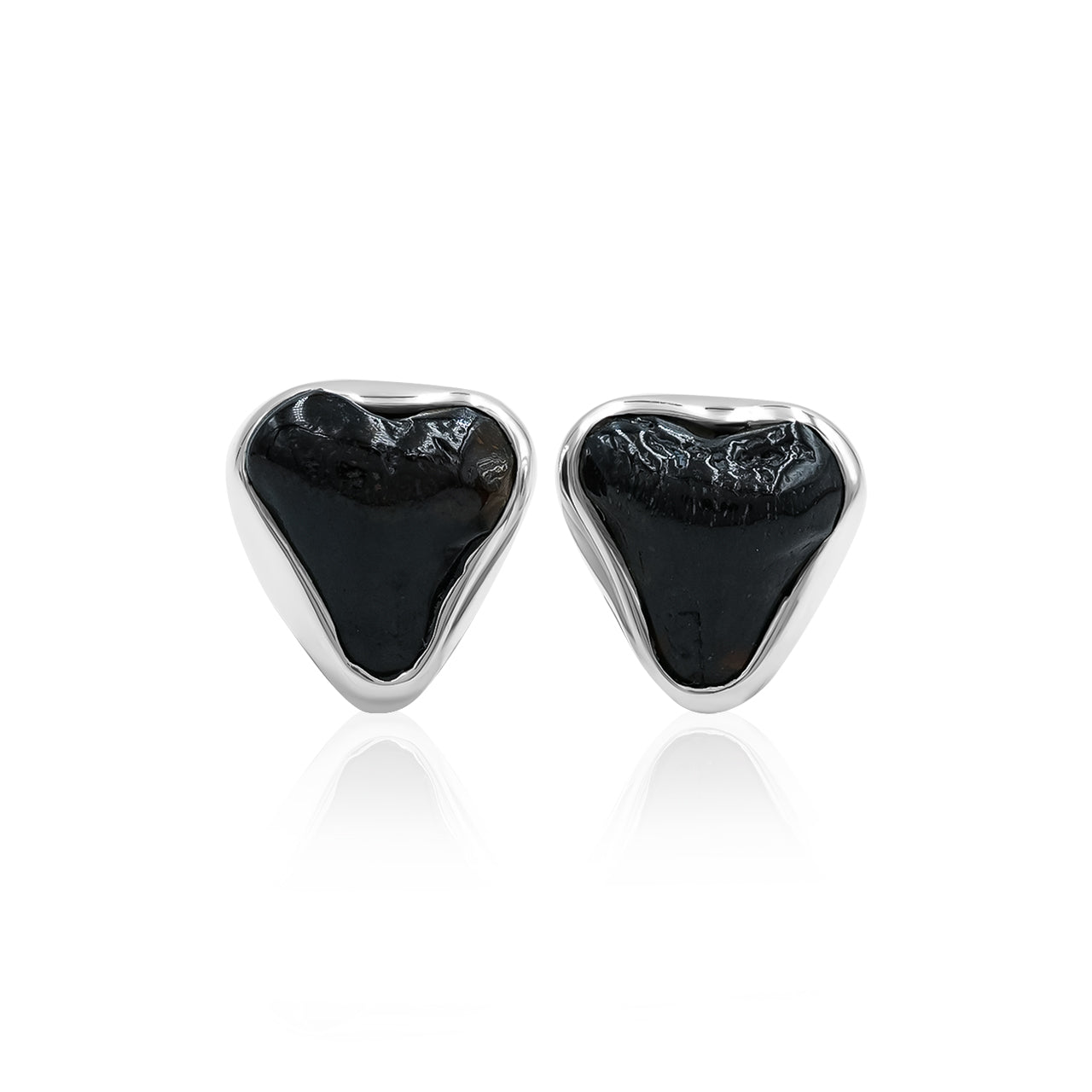 Starborn Black Fossil Shark Tooth Post Style Earrings in Sterling Silver