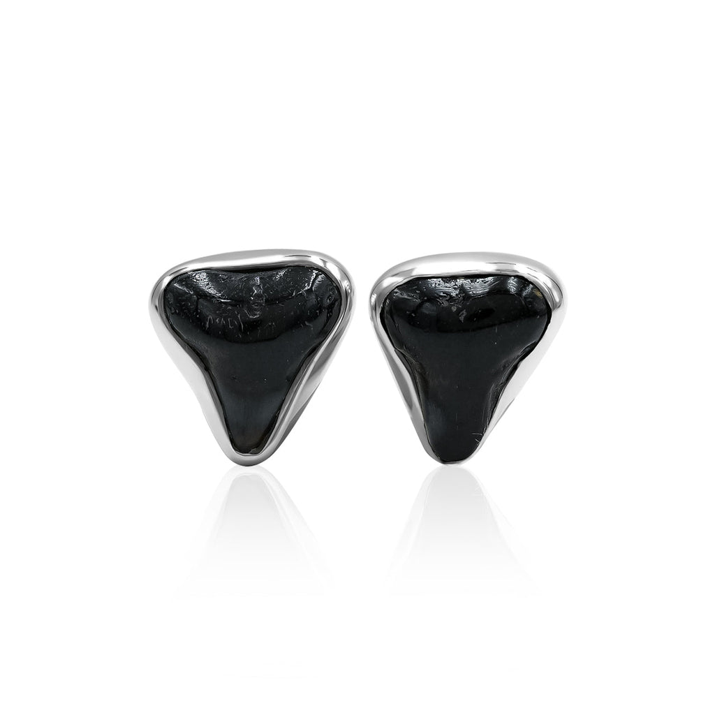 Starborn Black Fossil Shark Tooth Post Style Earrings in Sterling Silver