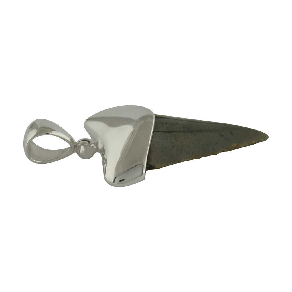 Starborn Dark Fossil Shark Tooth Cap Set Pendant in Fine Sterling Silver