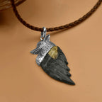 Starborn Carved Fossil Palm Wood Winged Wolf Style Pendant in Sterling Silver