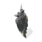 Starborn Carved Fossil Palm Wood Winged Wolf Style Pendant in Sterling Silver