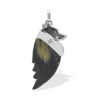 Starborn Carved Fossil Palm Wood Winged Wolf Style Pendant in Sterling Silver