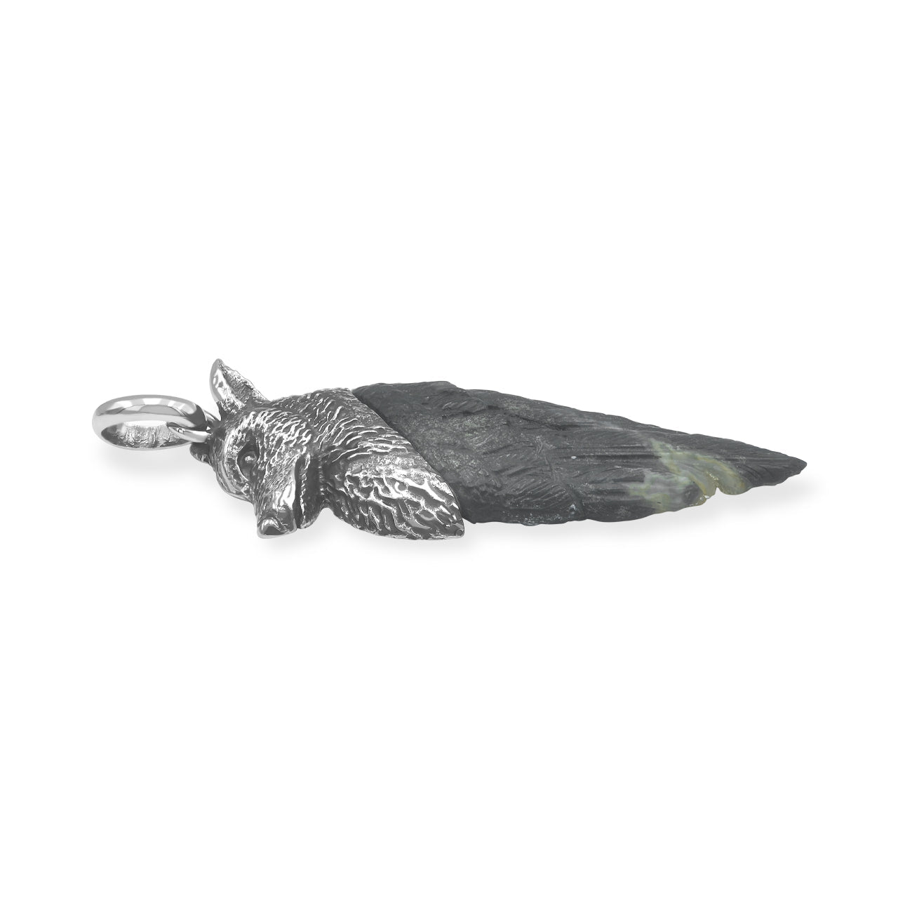 Starborn Carved Fossil Palm Wood Winged Wolf Style Pendant in Sterling Silver