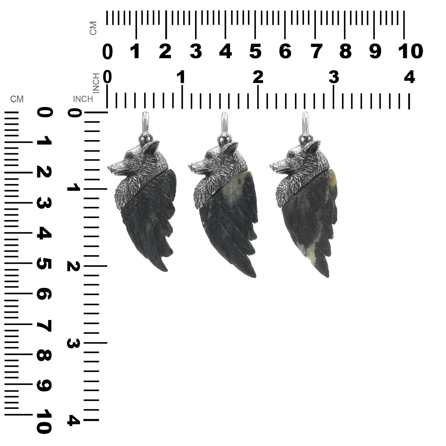 Starborn Carved Fossil Palm Wood Winged Wolf Style Pendant in Sterling Silver