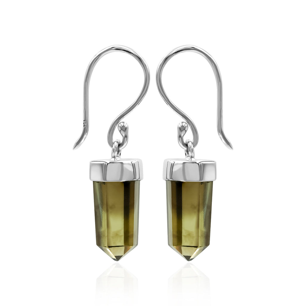 Starborn Phantom Gold Citrine Crystal Dangle Earrings in Sterling Silver - Small