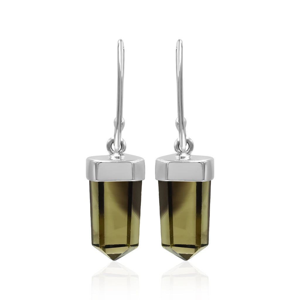Starborn Phantom Gold Citrine Crystal Dangle Earrings in Sterling Silver - Small