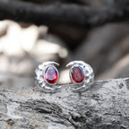 Starborn Faceted Oval Gemstone Post Earrings with Hammered Crescent Moon Accent in Sterling Silver