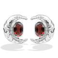 Starborn Faceted Oval Gemstone Post Earrings with Hammered Crescent Moon Accent in Sterling Silver