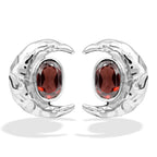 Starborn Faceted Oval Gemstone Post Earrings with Hammered Crescent Moon Accent in Sterling Silver