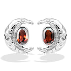 Starborn Faceted Oval Gemstone Post Earrings with Hammered Crescent Moon Accent in Sterling Silver