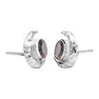 Starborn Faceted Oval Gemstone Post Earrings with Hammered Crescent Moon Accent in Sterling Silver