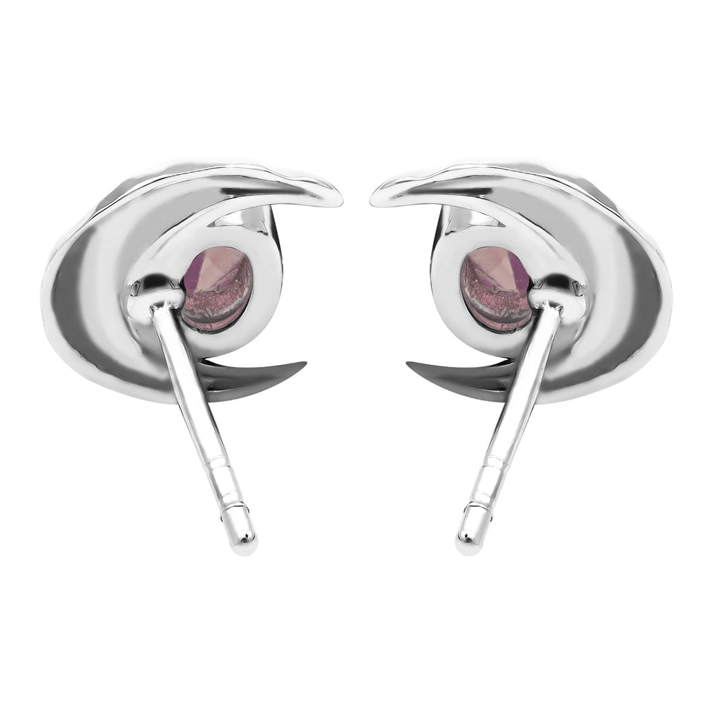 Starborn Faceted Oval Gemstone Post Earrings with Hammered Crescent Moon Accent in Sterling Silver