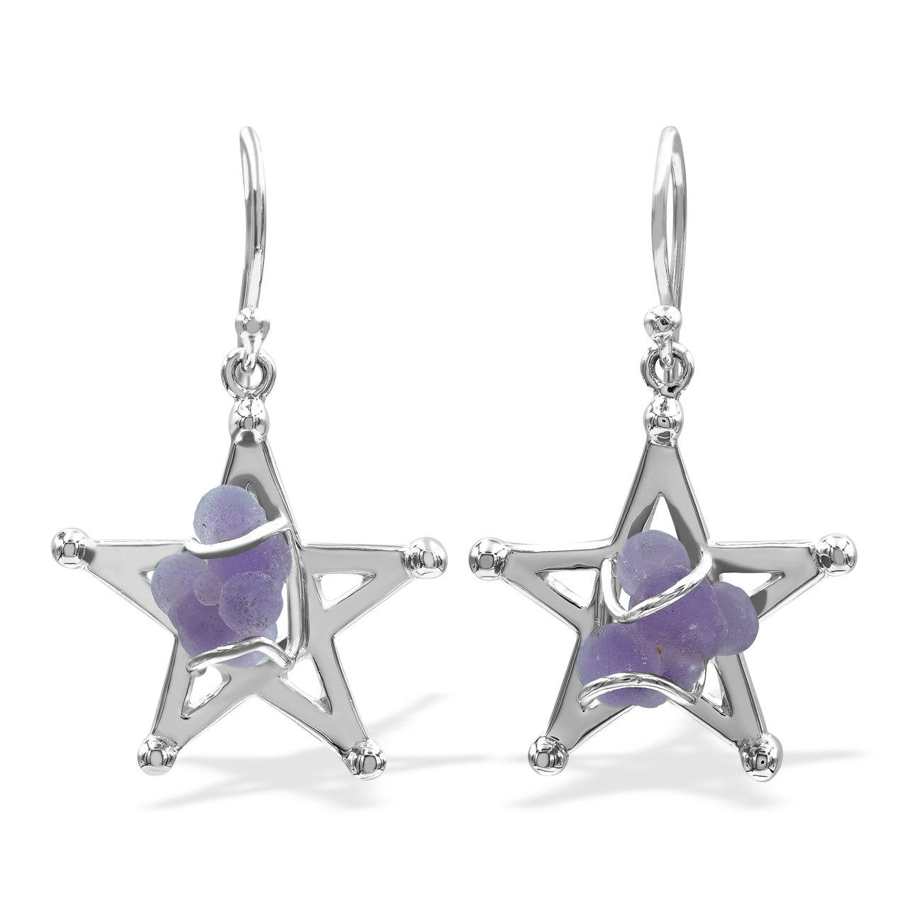 Starborn Grape Chalcedony Star Cage Earring in Sterling Silver