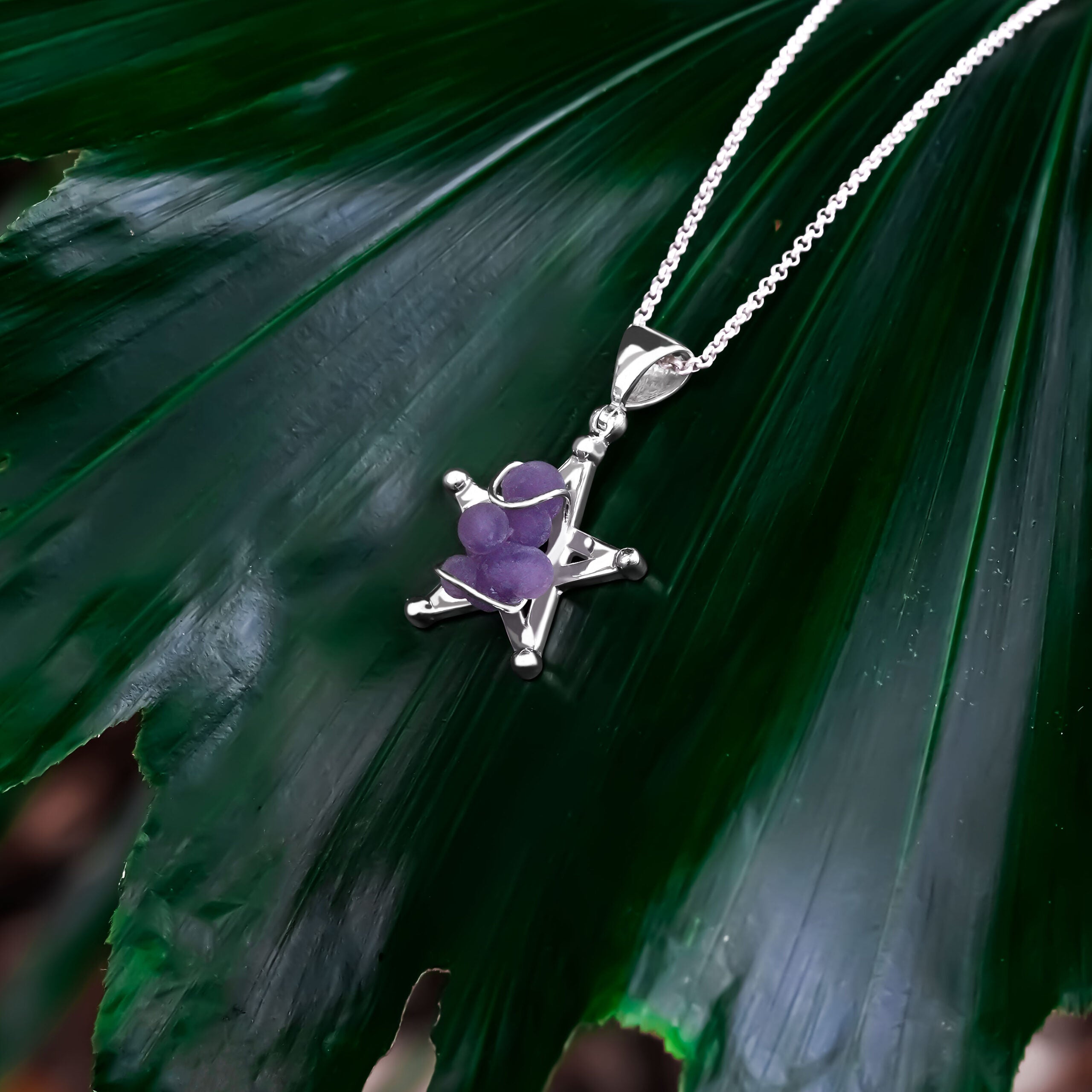 Starborn Grape Chalcedony Star Cage Pendant in Sterling Silver