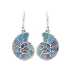 Starborn Nautilus Ammonite with Gemstones Inlay Earring in Sterling Silver - Large